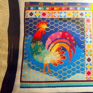 Brilliant Vintage Candamar Designs Kit Rainbow Rooster Pillow or Picture 51334